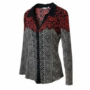 Soft Surroundings Women Button Front Top XL Red Black Mixed Print Floral Arsty